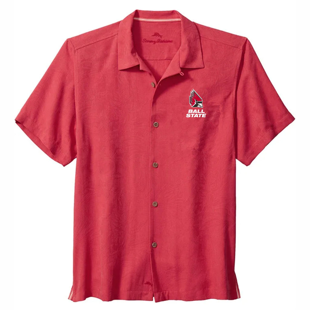 BSU Cardinals Tommy Bahama Men's Tropic Isle Camp Shirt Chili Pepper / L