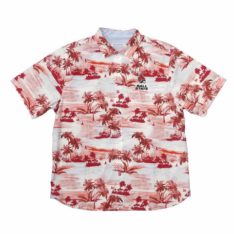 BSU Cardinals Tommy Bahama Men's Tropic Isle Camp Shirt Chili Pepper / L